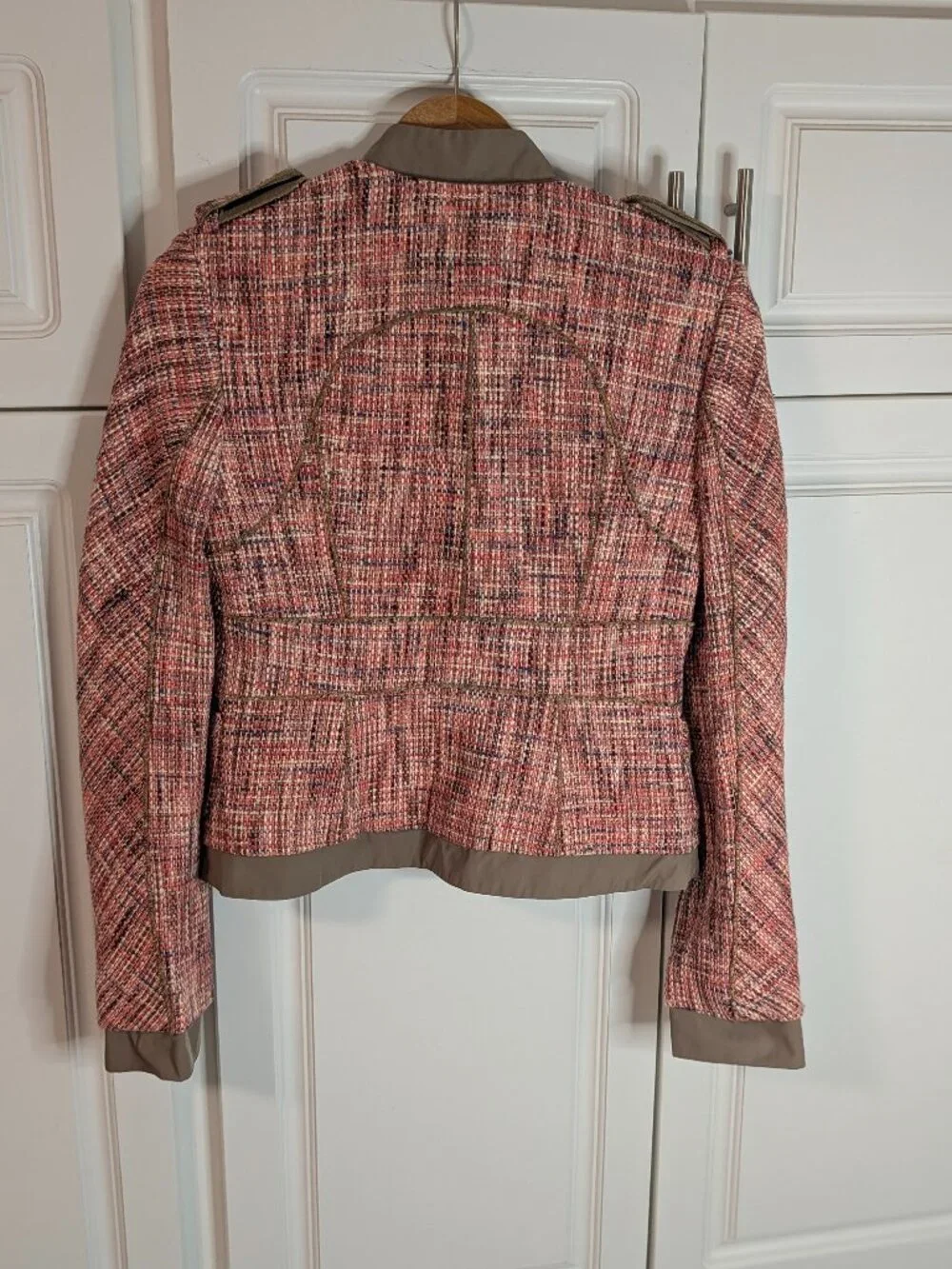 BCBGMAXAZRIA Pink Tweed Moto Jacket S Barbiecore Military Chic Y2K Glam EUC - Picture 5 of 12
